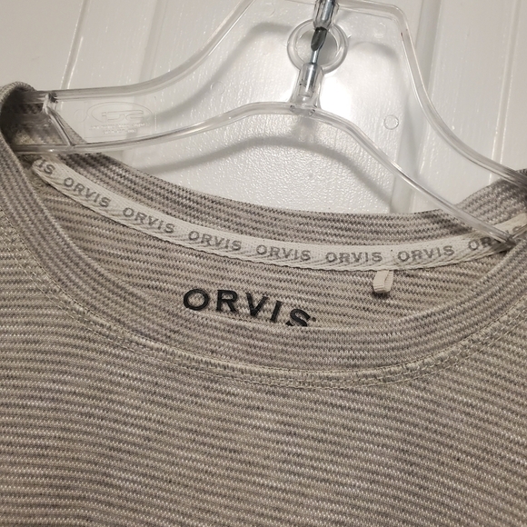 ORVIS Grey Knit Striped Long Sleeve Shirt Size Large, casual, comfy - Picture 2 of 5
